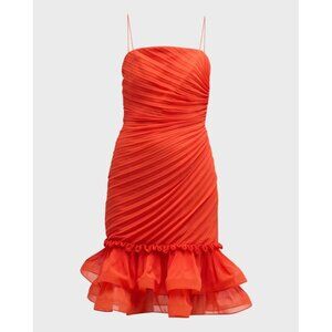 NWT $895 Ungaro Toni Pleated Ruffle-Hem Dress Tangerine US Size 4